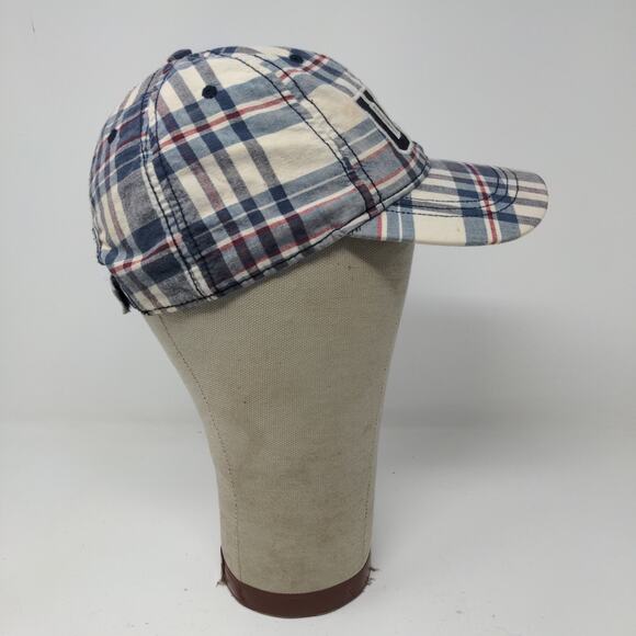 USA Patriotic Blue White Plaid Hat Strapback Cap Embroidered Spell Out - Picture 8 of 13